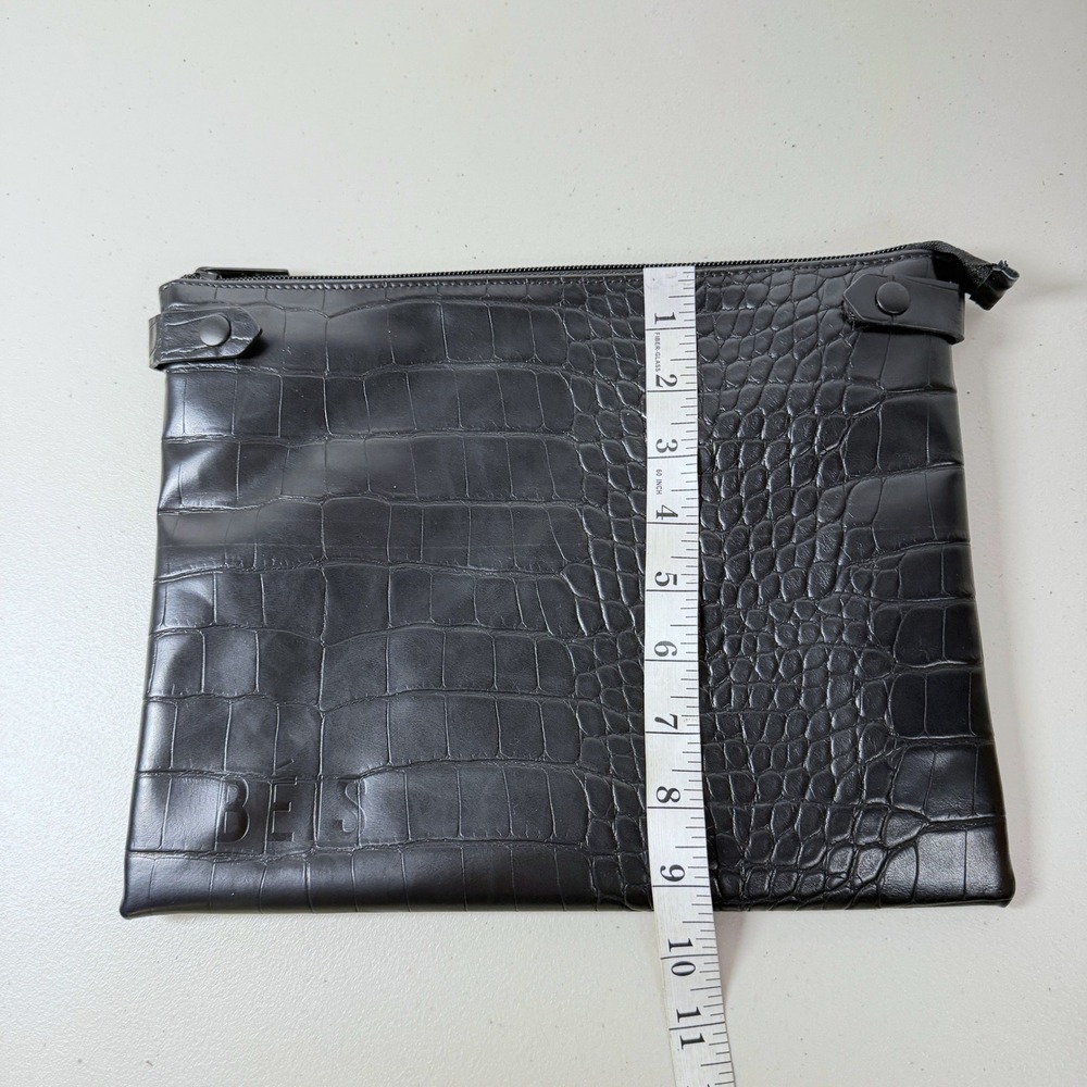 BEIS Black Croc Embossed Zipper‎ Pouch Travel Cosmetic Makeup Bag - Picture 7 of 8